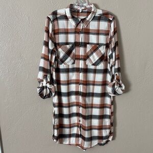 Maurice’s Women’s Super Soft Brown Black Plaid Flannel Duster Cardigan Medium